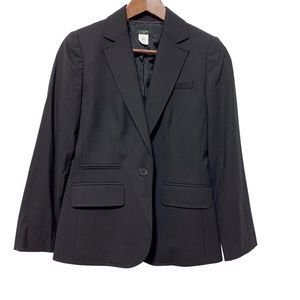 J. Crew Womens Blazer Jacket Wool Blend Black One Button Lined Size 0